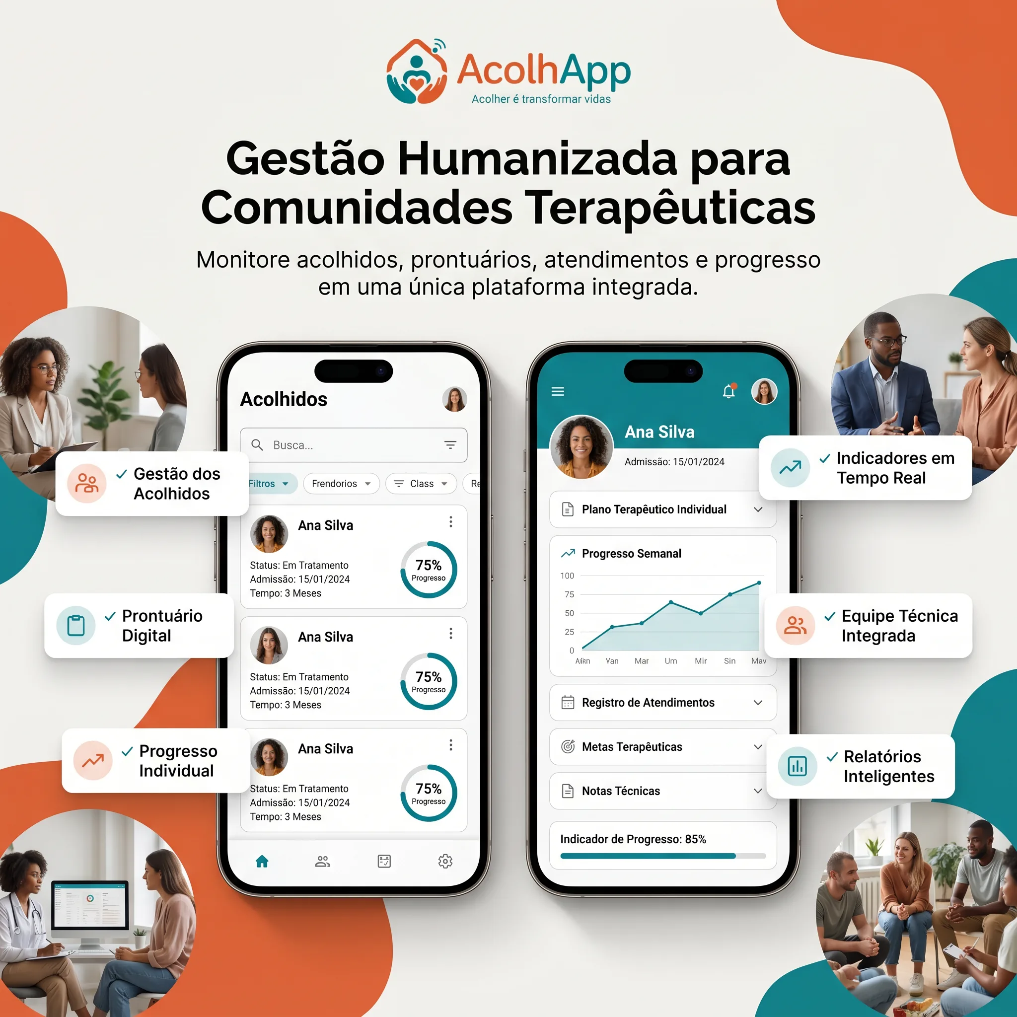 App AcolhApp em dois celulares